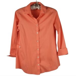Foxcroft Stretch Fitted Button-Down Classic Coral French Cuff Sz 2 Top